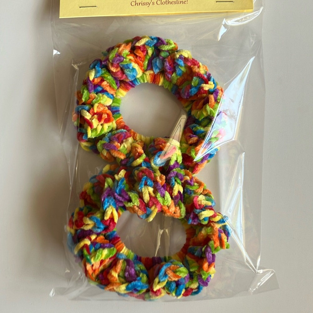 Handmade Crochet Rainbow Hair Scrunchies Set of 2 - Picture 3 of 6